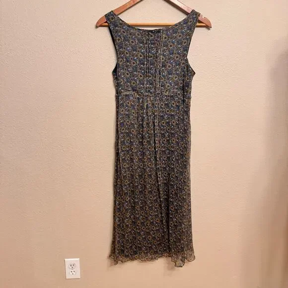 Zara Basic Floral Midi Dress M Sleeveless Boho Ruched Bodice Peasant Cottagecore - Picture 7 of 11